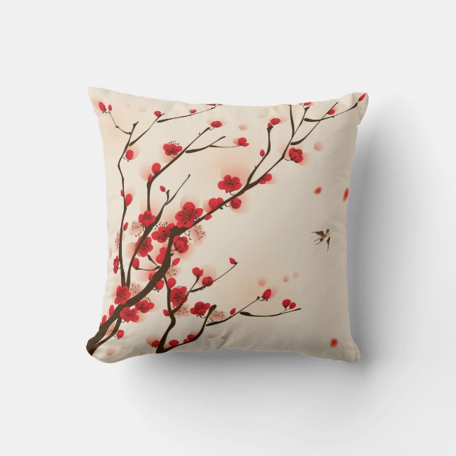 Coussin Tableau de style asiatique, Fleur de prune au prin (Recto)