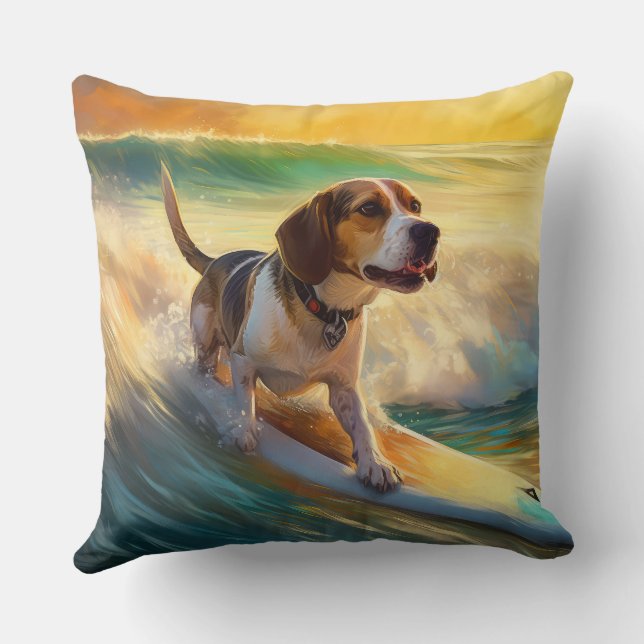 Coussin Tableau de surf de plage beagle (Verso)
