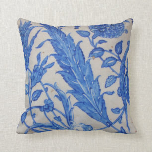 Coussin Tabouret carreau de céramique blanc bleu et floral