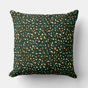 Coussin Taches de léopard dorées et vert foncé élégantes