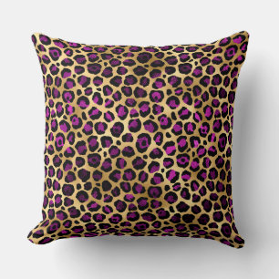 Coussin Taches de léopard en or et violet foncé élégantes