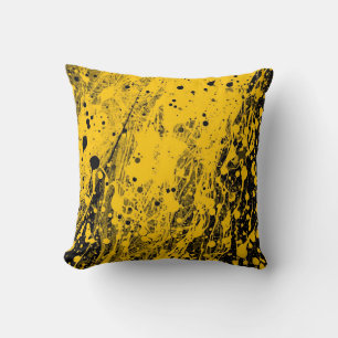 Coussin Taches de peinture noire et jaune