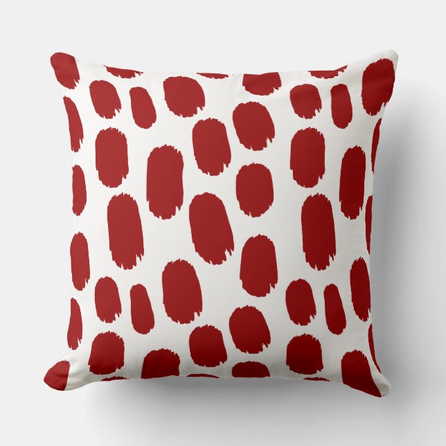 Coussin Taches peintes en gras - Rouge rubis sur blanc (Recto)