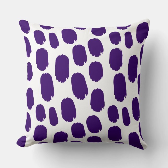 Coussin Taches peintes en gras - Violet profond sur blanc (Recto)