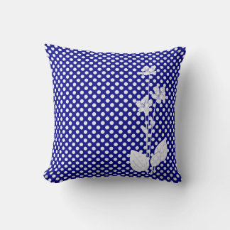 Coussin Taie d'oreiller Navy et pois blancs avec fleur bla