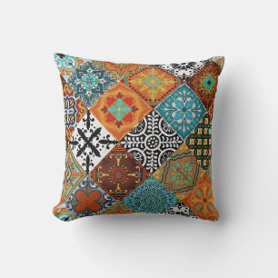 Coussin Talavera Tles Turquoise Sarcelle Orange Noir Blanc