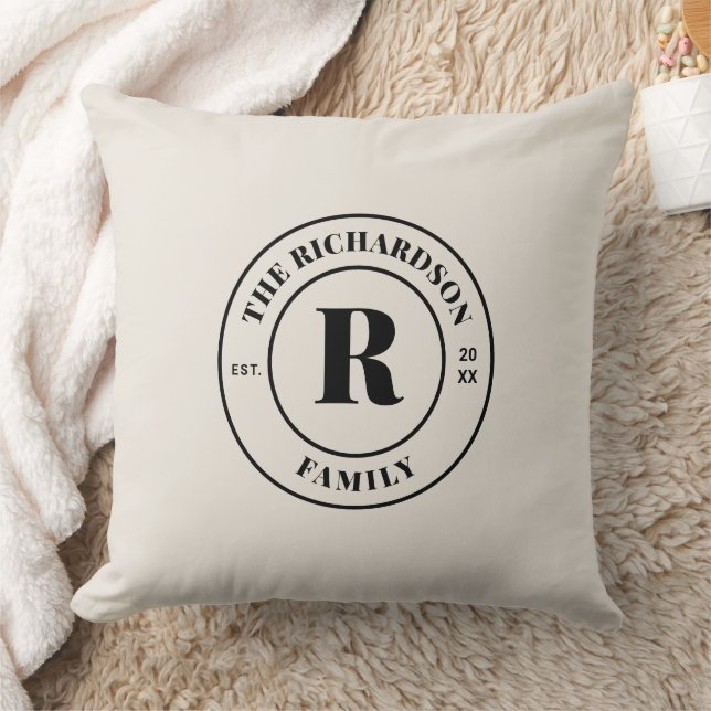 Coussin Tampon de monogramme de famille pastel neutre mini (Couverture)