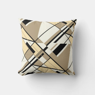 Coussin Tan, Beige, Noir, Blanc Diagonal Abstract Design
