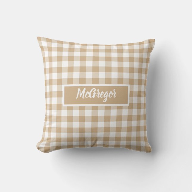 Coussin Tan Beige Plaid Gingham Personalized (Recto)