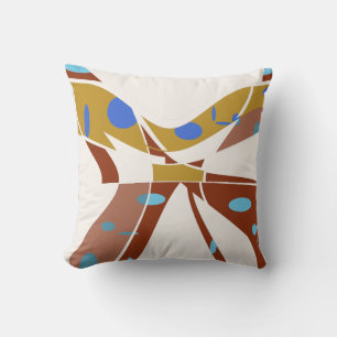 Coussin Tan doré rouille avec points bleus Papillon Abstra