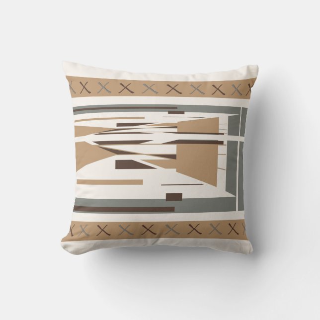 Coussin Tan Grey Brown Mosaïque méditerranéenne Abstraite (Recto)