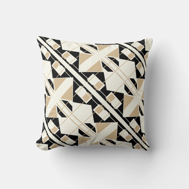 Coussin Tan noir blanc cassé Diagonal Tile Abstract Design (Recto)