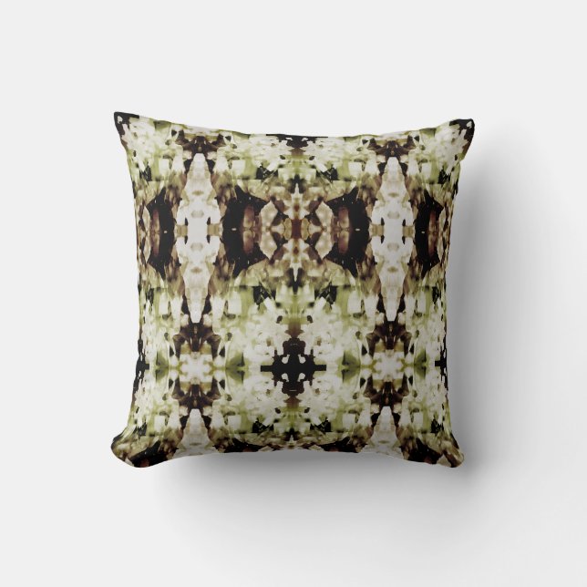 Coussin Tan Olive Black Blanc symétrique Abstrait Print (Recto)