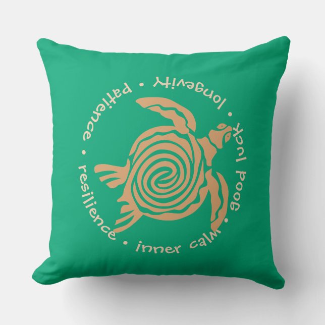 Coussin Tan & Sea Green Turtle Accent Pillow (Recto)