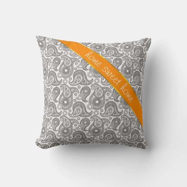 Coussin Tangerine Black Paisley (Recto)