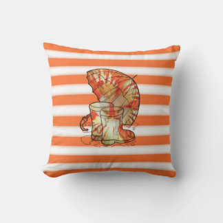 Coussin Tangerine et Blancs Parapluie & Pluie Boot