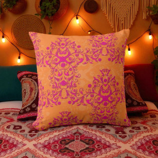 Coussin Tango de Tangerine flamboyante Orange et Damas ros