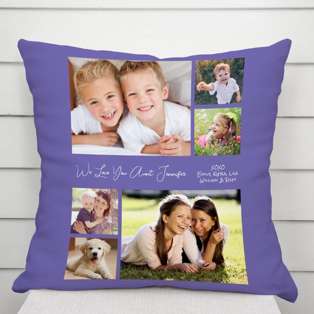 Coussin Tante Love You Photo Collage Purple (Créateur téléchargé)