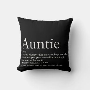 Coussin Tante préférée, définition Tante noir et blanc