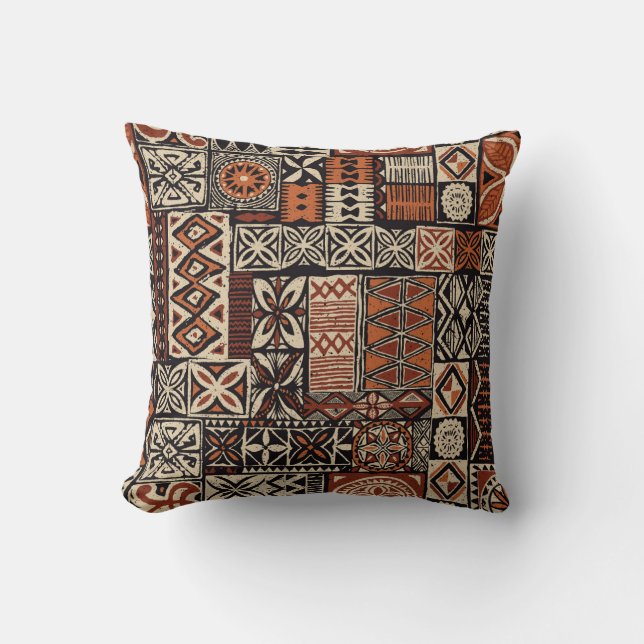 Coussin Tapa hawaïen : Patchwork tribal (Recto)