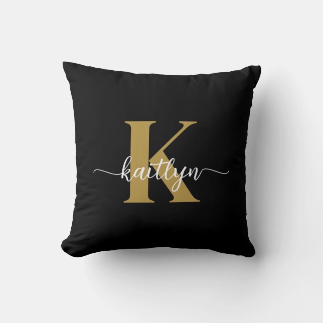 Coussin Tapis de sol monogrammé en noir et or (Recto)