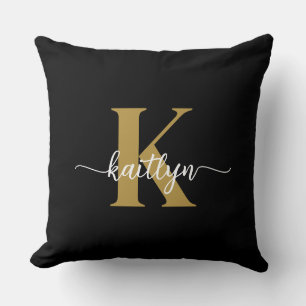 Coussin Tapis de sol monogrammé en noir et or