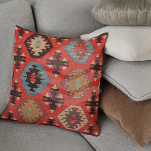 Coussin Tapis Kilim Turc Antique Orange Brûlé