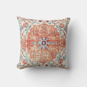 Coussin Tapis Oriental Persan en Terracotta Blanc Antique 
