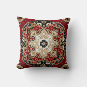 Coussin Tapis Oriental Perse Écarlate Rouge Onyx Noir Brun