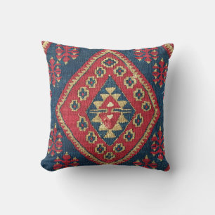 Coussin Tapis turc kilim en tapis rouge bleu antique