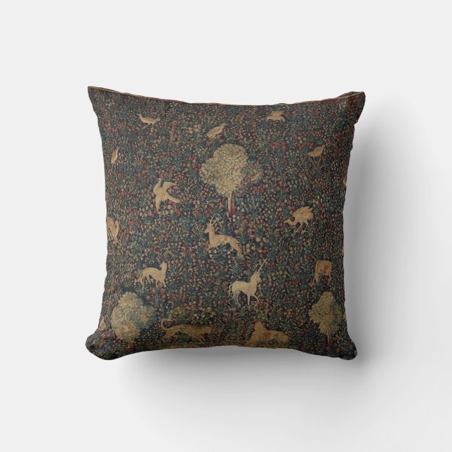 Coussin Tapisserie allegorique Millefleurs avec animaux (Recto)