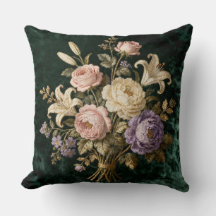 Coussin Tapisserie de bouquet de roses de style antique