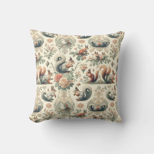 Coussin Tapisserie d'écureuil de la forêt victorienne (Recto)