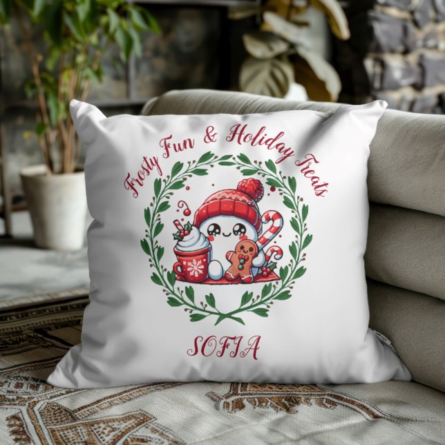 Coussin Tapisserie festive bonhomme de neige et pain d'épi (Créateur téléchargé)