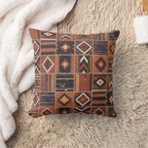 Coussin Tapisserie géométrique kilim patchwork rustique