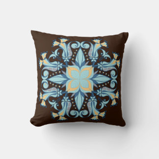 Coussin Tapisserie Mandala Bloom en marron chocolat