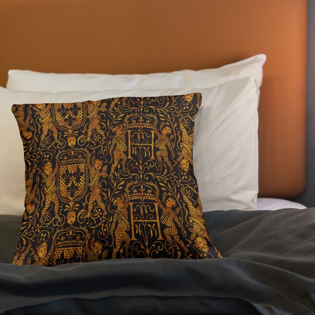 Coussin Tapisserie médiévale Rouge or et noir (Créateur téléchargé)
