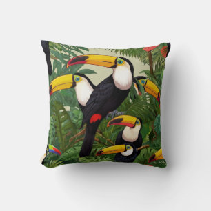 Coussin Tapisserie tropicale : Toucans dans la forêt tropi
