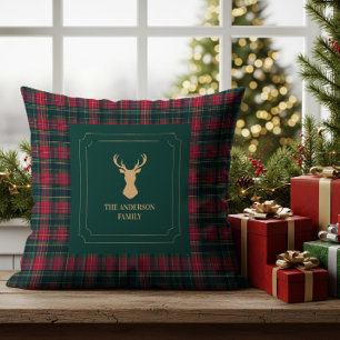 Coussin Tartan à carreaux élégant Joyeux Noël Nom de famil