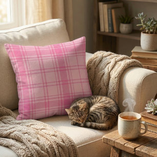 Coussin Tartan Classique aux Teintes de Rose : Carreaux Ro