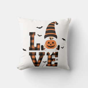 Coussin Tartan de gnome d'Halloween AMOUR Noir Orange