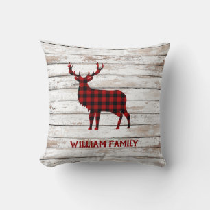 Coussin Tartan de Noël vintage rétro en bois blanc