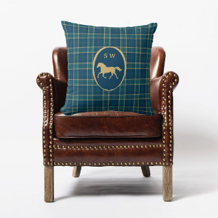Coussin Tartan écossais classique Cheval équestre Monogram