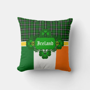 Coussin Tartan national d'Irlande, drapeau, shamrock celte