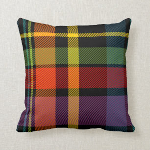 Coussin Tartan noir, rouge, jaune, vert et pourpre
