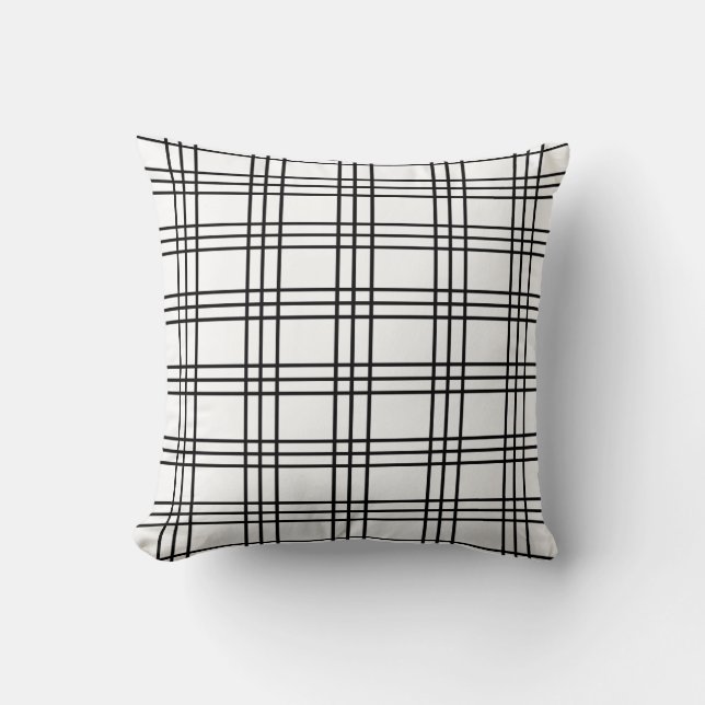 Coussin Tartan plat noir et blanc classique (Recto)