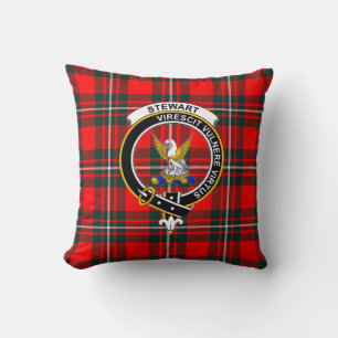 Coussin Tartan Royal Stewart avec badge et devise de clan