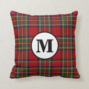 Coussin Tartan Royal Stewart Plaid Monogramme Clan Écossai