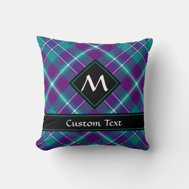 Coussin Tartan vert de mer, violet et bleu (Recto)