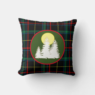 Coussin Tartan Vert Plaid Avec Pine Tree Silhouette Th
